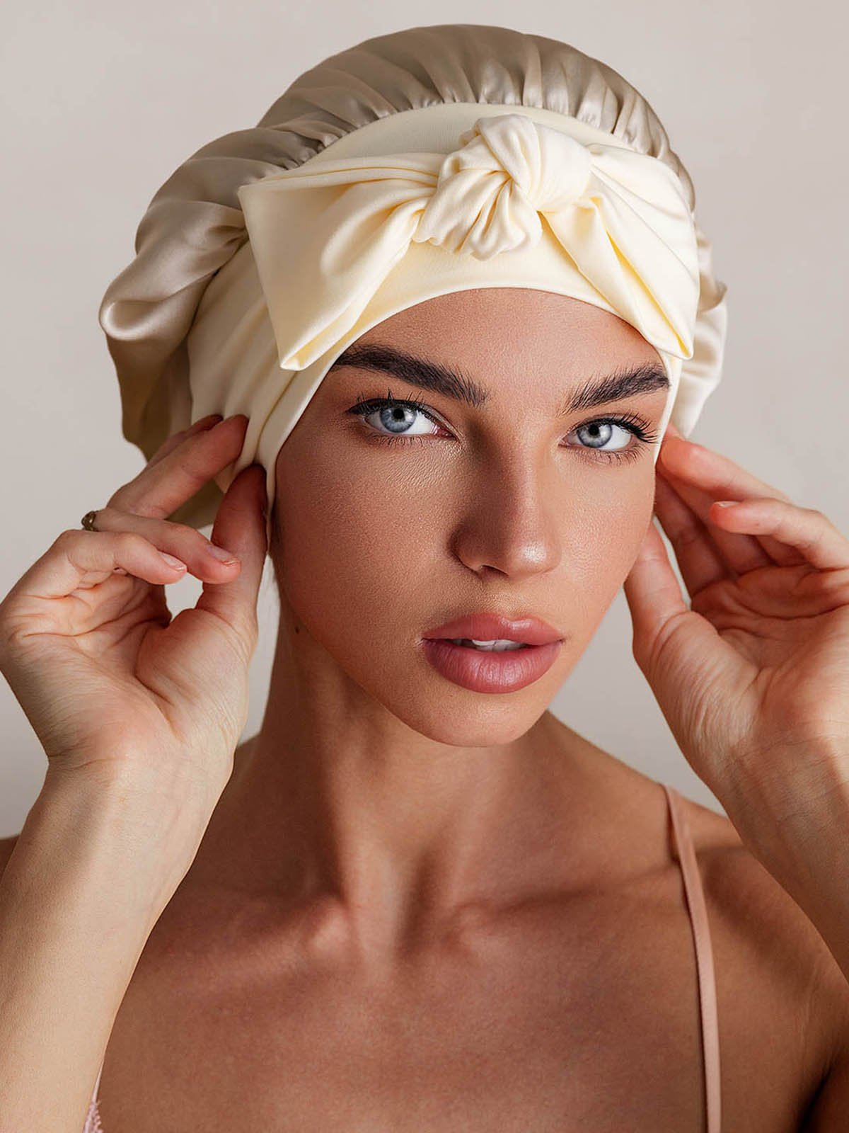 [Beige] SilkSilky-UK Pure Silk Sleep Cap 003