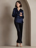 SilkSilky UK 19Momme Silk Long Sleeve V Neck Women's Shirt DarkBlue 006