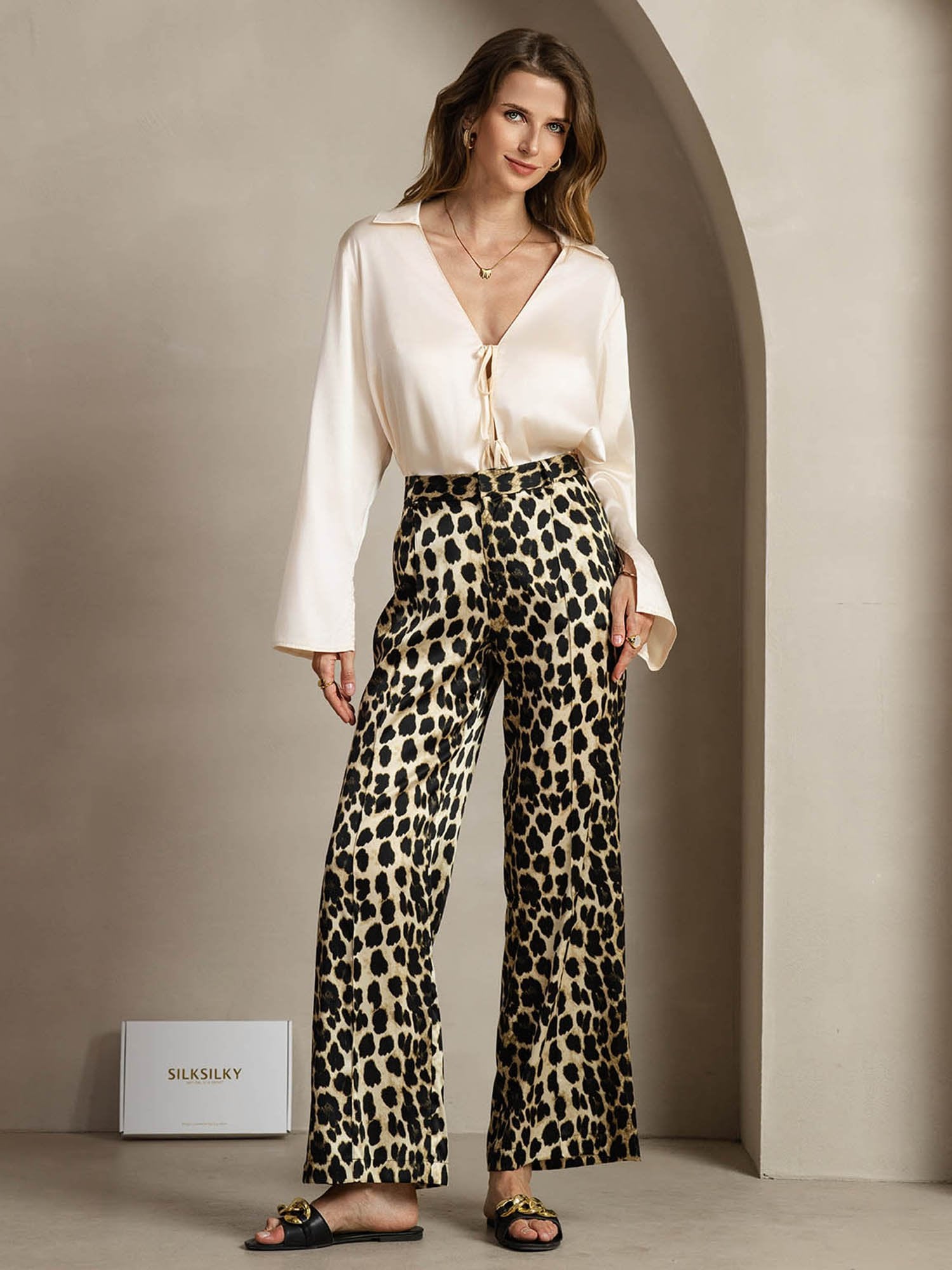[Leopard] SilkSilky-UK 19Momme Silk Womens Pants 004