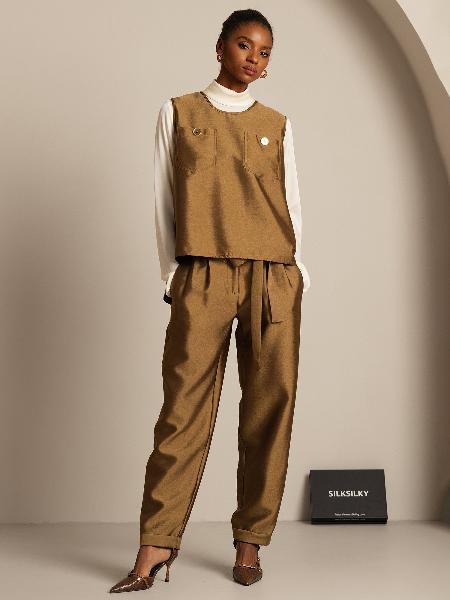 [Bronze] SilkSilky-UK 32Momme Silk-Wool Blend Womens Vest 005,