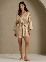 [Champagne Gold] SilkSilky-UK 3/4 Sleeve Women's Dressing Gown 005