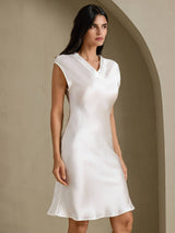 [White] SilkSilky-UK Cap Sleeve V Neck Nightdress 006