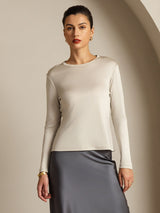 [Gray] SilkSilky-UK Long Sleeve Crew Neck Women's T-Shirt 013