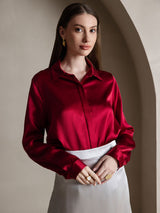 [Wine] SilkSilky-UK Long Sleeve Lapel Collar Women's Shirt 003