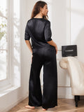 SilkSilky UK Pure Silk Half Sleeve Round Neck Women's Pyjamas Black 002