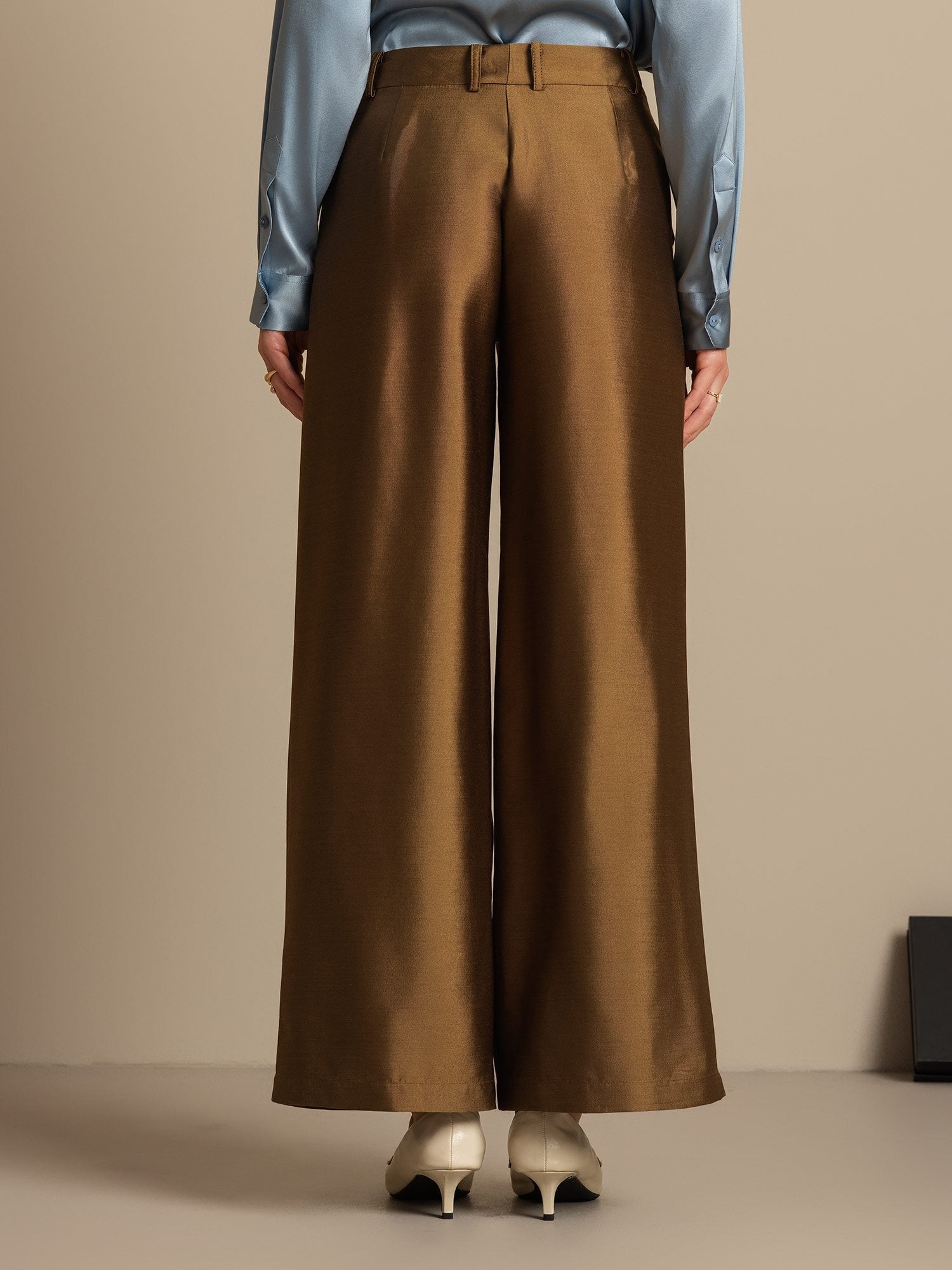 [Bronze] SilkSilky-UK 32Momme Silk-Wool Blend Womens Pants 002,