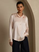 [Light Pink] SilkSilky-UK Long Sleeve Lapel Collar Women's Shirt 001
