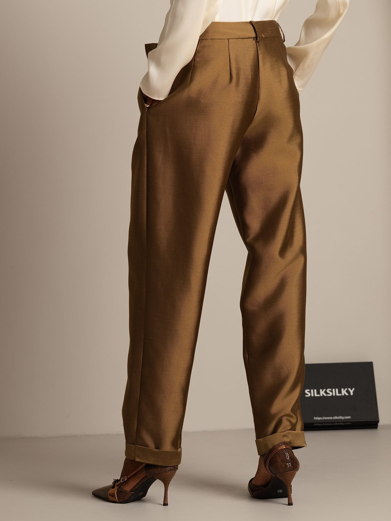 [Bronze] SilkSilky-UK 32Momme Silk-Wool Blend Womens Pants 002,