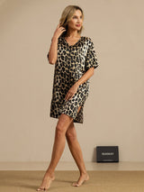 [Leopard] SilkSilky-UK Half Sleeve V Neck Nightdress 006