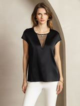 [Black] SilkSilky-UK 19Momme Silk Round Neck Women's T-Shirt 003