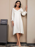 SilkSilky UK Pure Silk Long Sleeve Nightgown White 001