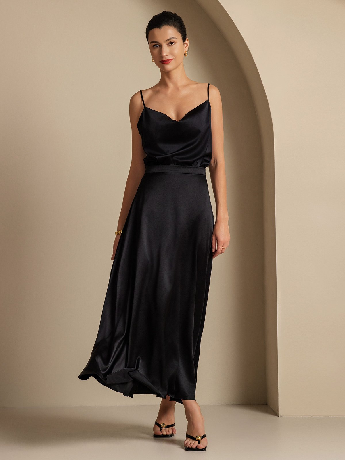 [Black] SilkSilky-UK 19Momme Silk Skirt 005,