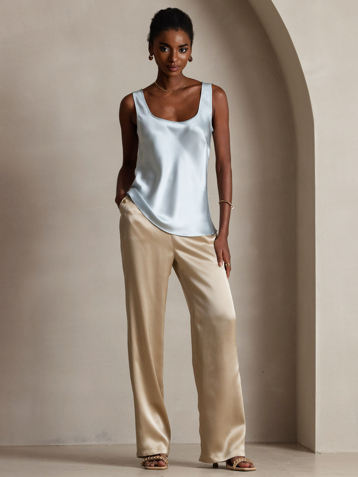 [Light Blue] SilkSilky-UK 19Momme Silk U Neck Camisole 001