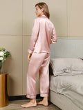 SilkSilky-UK Pure Silk Long Sleeve Lapel Women's Pyjamas Pink 002