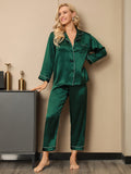 SilkSilky UK Pure Silk Long Sleeve Lapel Women's Pyjamas Green 002