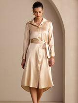[Champagne] SilkSilky-UK Long Sleeve Lapel Collar Dress 005