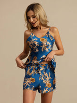 [Navy Dragon] SilkSilky-UK Spaghetti Strap V Neck Camisole Set 004