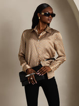 [Floral] SilkSilky-UK Long Sleeve Lapel Collar Women's Shirt 004