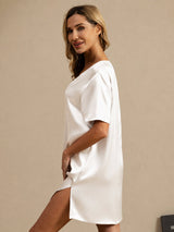 [White] SilkSilky-UK Half Sleeve V Neck Nightdress 005