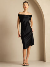 [Black] SilkSilky-UK Sleeveless Cowl Neck Dress 001