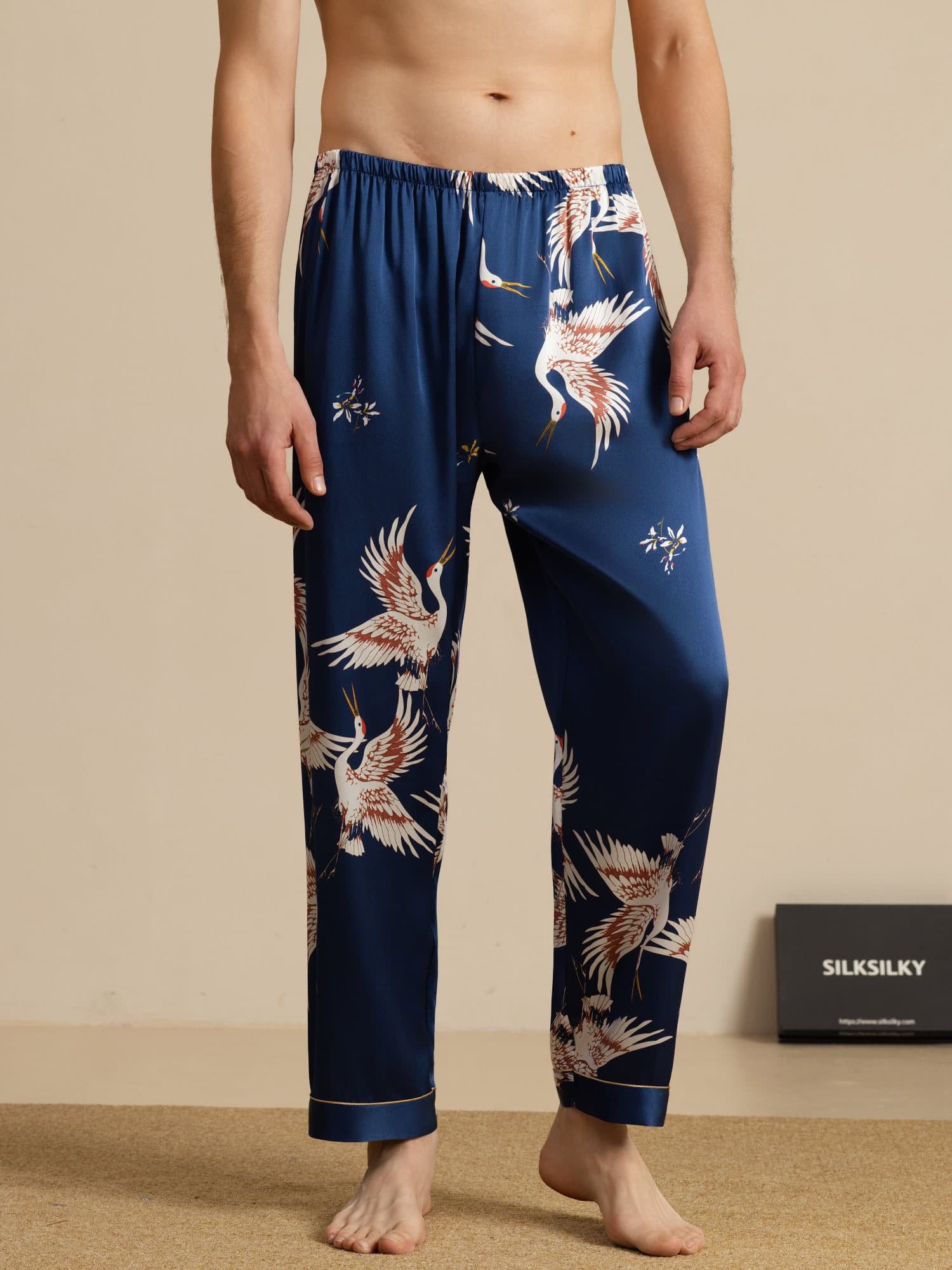 [Dark Blue] SilkSilky-UK 19Momme Mens Sleep Bottoms 003