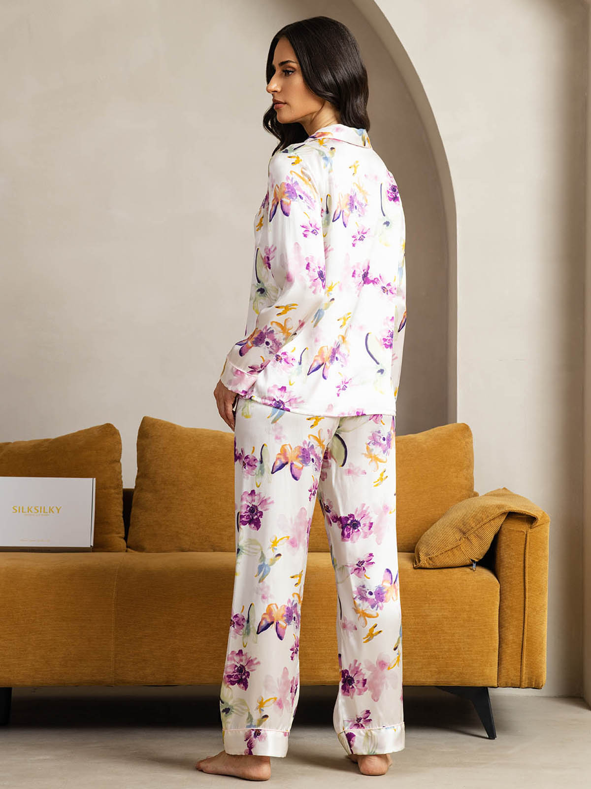 [Watercolor Floral] SilkSilky-UK Pure Silk Womens Pajamas 002