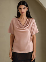 [Tuscany] SilkSilky-UK Short Sleeve Cowl Neck Women's Blouse 003