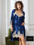 SilkSilky UK Pure Silk 3/4 Sleeve Nightgown&Robe Set DarkBlue 006