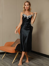 [Black] SilkSilky-UK Spaghetti Strap V Neck Dress 001