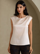 [Beige] SilkSilky-UK Cap Sleeve Round Neck Women's T-Shirt 003