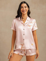 [Pink] SilkSilky-UK Short Sleeve Lapel Collar Women's Pyjamas 001