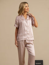 [Pink Heart Geo] SilkSilky-UK Short Sleeve Lapel Collar Women's Pyjamas 003