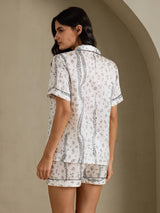 [White Leopard] SilkSilky-UK Short Sleeve Notch Collar Women's Pyjamas 002