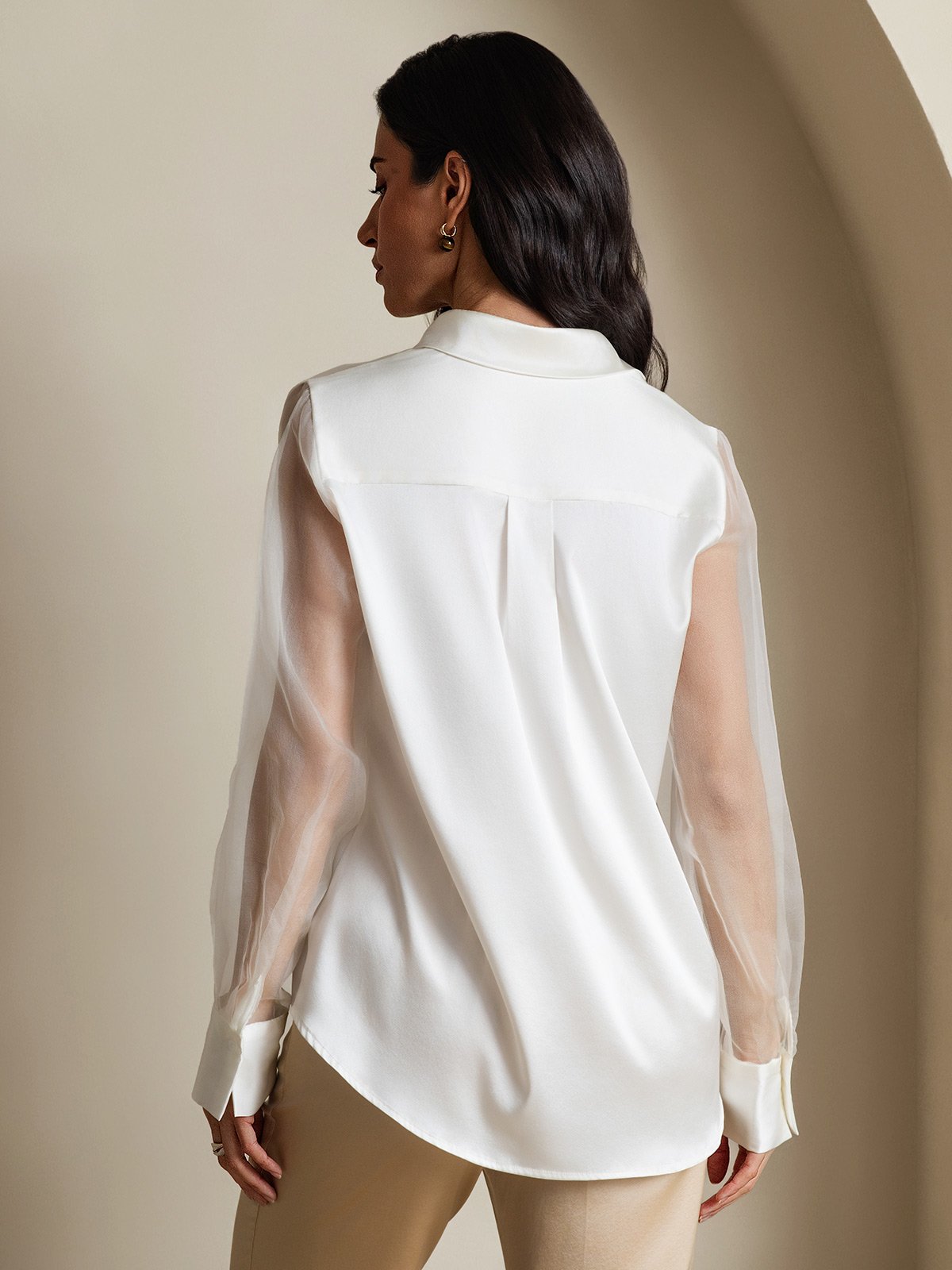 [White] SilkSilky-UK 19Momme Silk Collar Women's Shirt 002