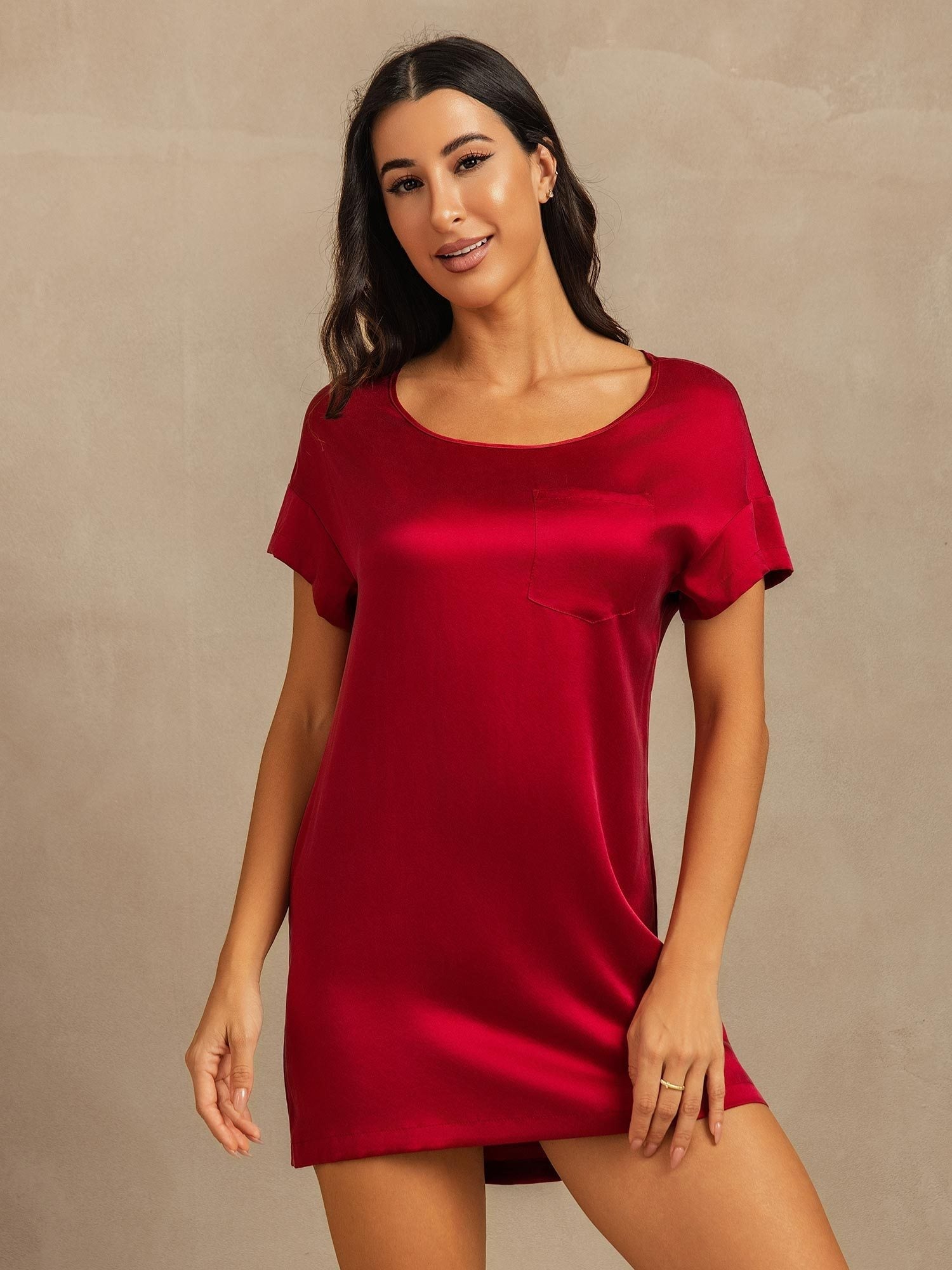[Wine] SilkSilky-UK 19Momme Silk Crew Nightdress 001