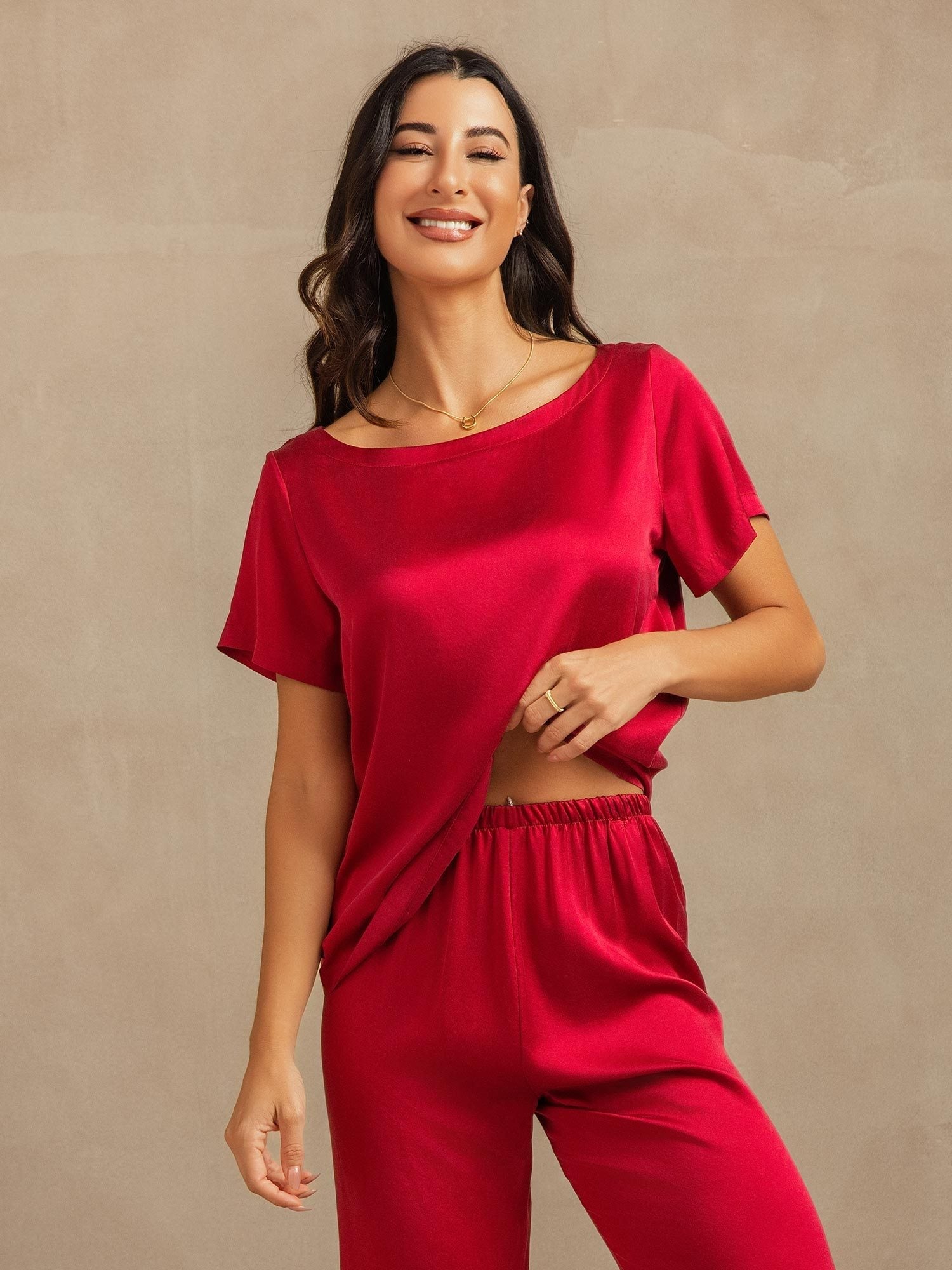 [Wine] SilkSilky-UK 19Momme Washable Silk Womens Pajamas 008