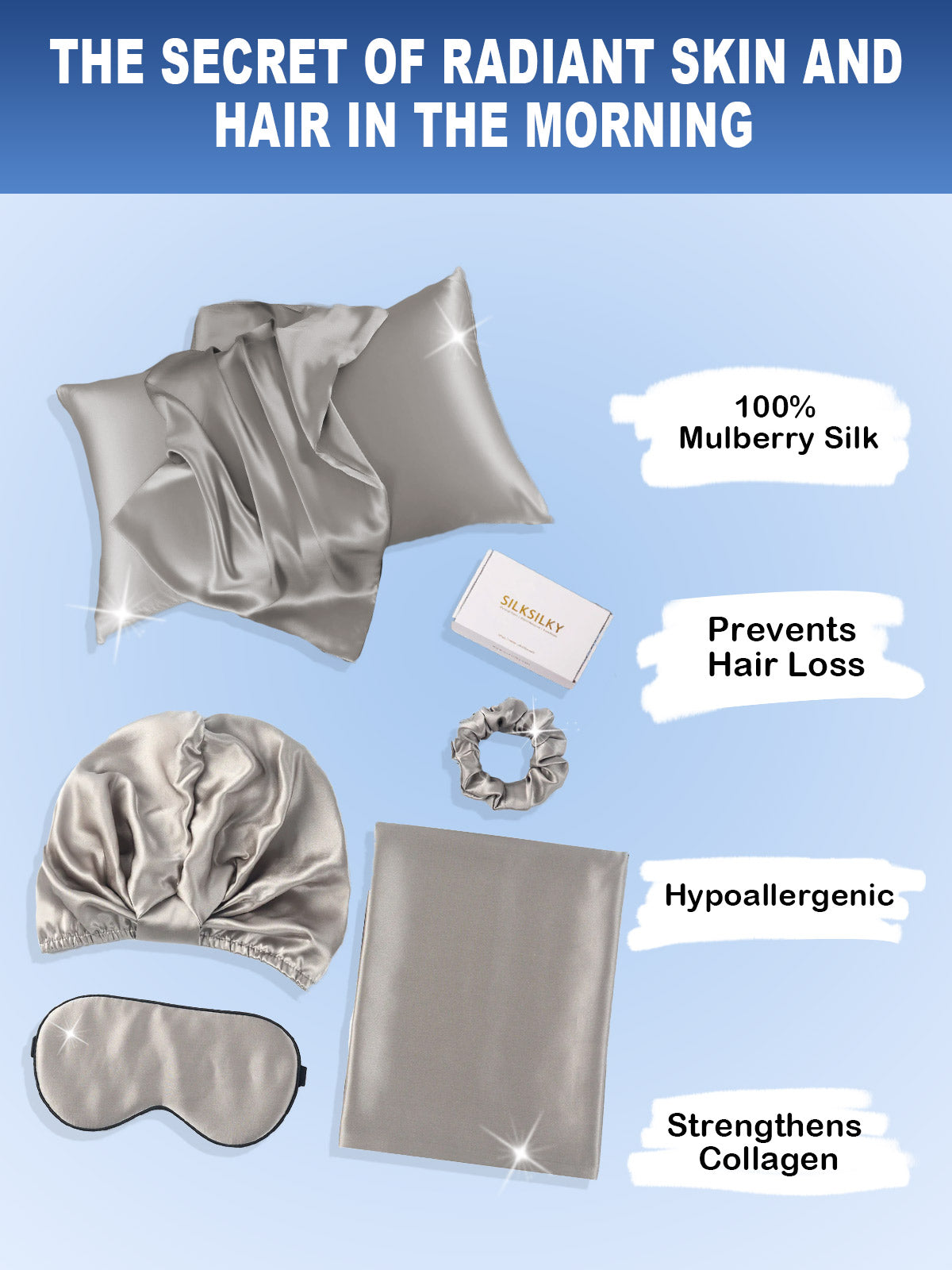 SilkSilky UK 19Momme Pure Silk Pillowcase Set Gray 002