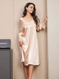 SilkSilky UK Pure Silk Long Sleeve Nightgown Champagne 003