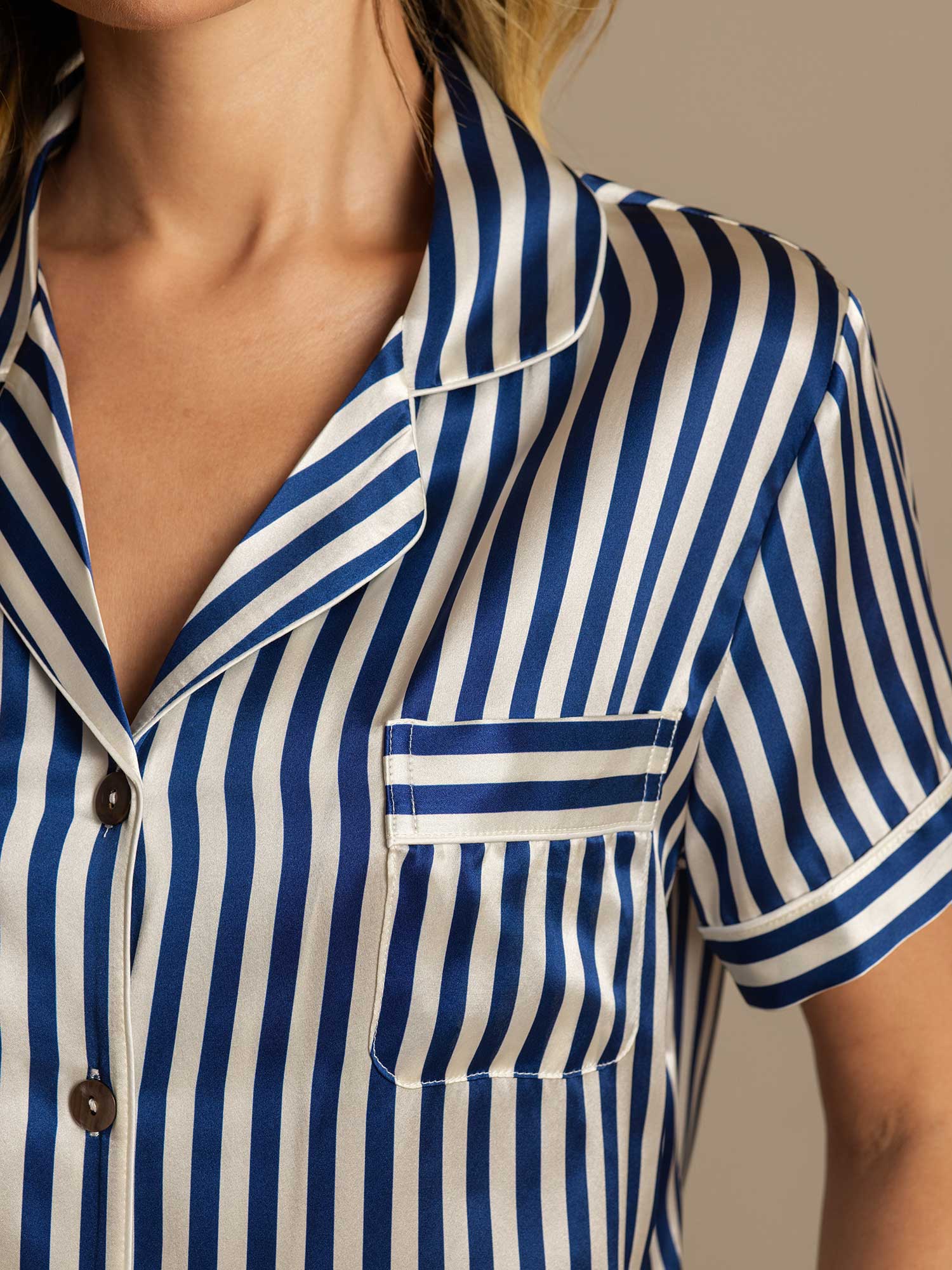 [Dark Blue] SilkSilky-UK Pure Silk Notch Collar Women's Pyjamas 007,