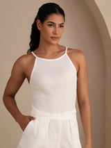 [White] SilkSilky-UK Sleeveless Crew Neck Camisole 001