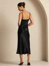 [Black] SilkSilky-UK Spaghetti Strap V Neck Dress 002