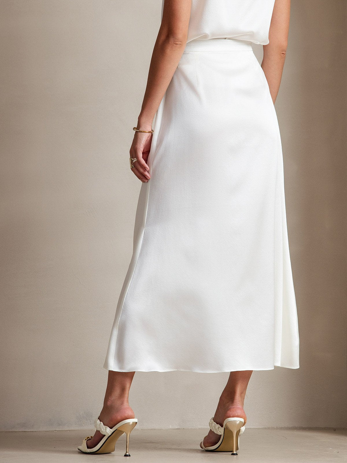[White] SilkSilky-UK 19Momme Stretch Silk Charmeuse Skirt 002