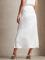 [White] SilkSilky-UK 19Momme Stretch Silk Charmeuse Skirt 002