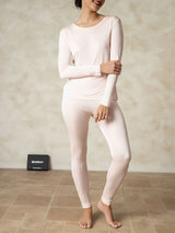 [Light Pink] SilkSilky-UK Silk Jersey Long Sleeve Round Neck Women's Long Johns 004