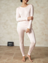[Light Pink] SilkSilky-UK Long Sleeve Round Neck Women's Long Johns 004