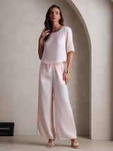 [Pink] SilkSilky-UK Half Sleeve Round Neck Women's Pyjamas 003