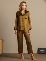 [Brown] SilkSilky-UK Long Sleeve Lapel Collar Women's Pyjamas 001