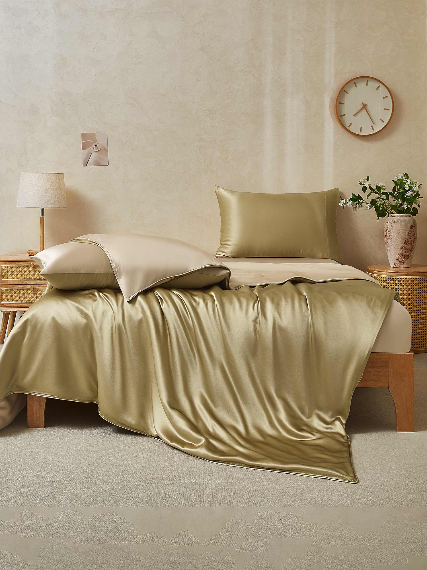[Beige+Khaki] SilkSilky-UK 19Momme Pure Silk Bedding Set 002,