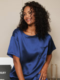 SilkSilky-UK Pure Silk Short Sleeve Round Neck Women's Pyjamas DarkBlue 002