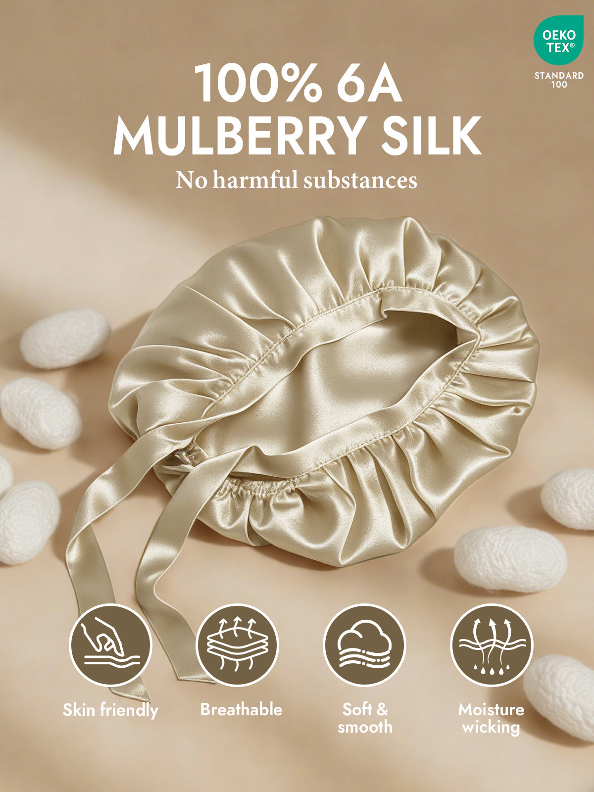 [Beige] SilkSilky-UK Pure Silk Sleep Cap 002